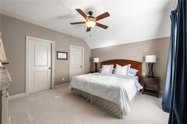 341 Carl Sanders Dr, Acworth, GA 30101 - bedroom with light colored carpet, a ceiling fan, and ornamental molding