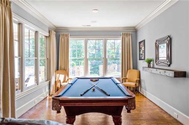 341 Carl Sanders Dr, Acworth, GA 30101 - game room featuring healthy amount of natural light, pool table, wood finished floors, and crown molding