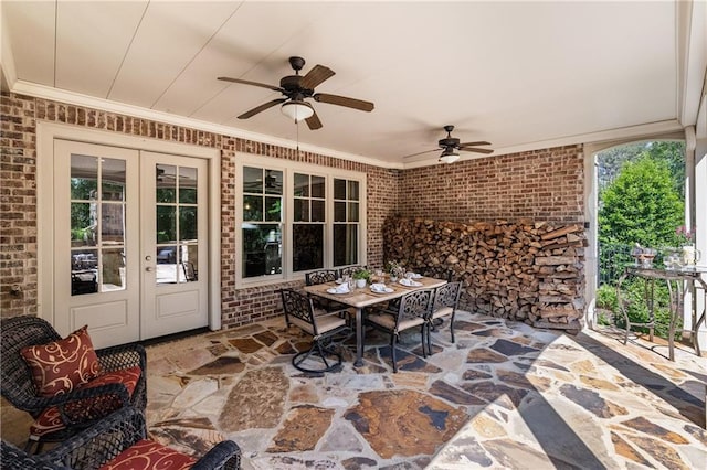 341 Carl Sanders Dr, Acworth, GA 30101 - view of patio with french doors, a ceiling fan, and outdoor dining space