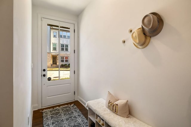 doorway featuring dark wood-type flooring