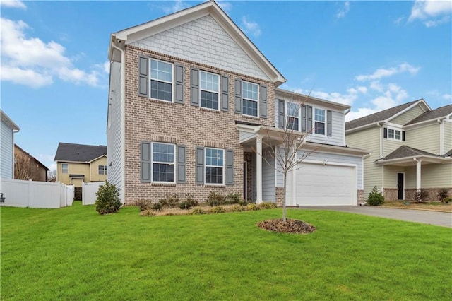 craftsman-style home featuring a garage and a front lawn