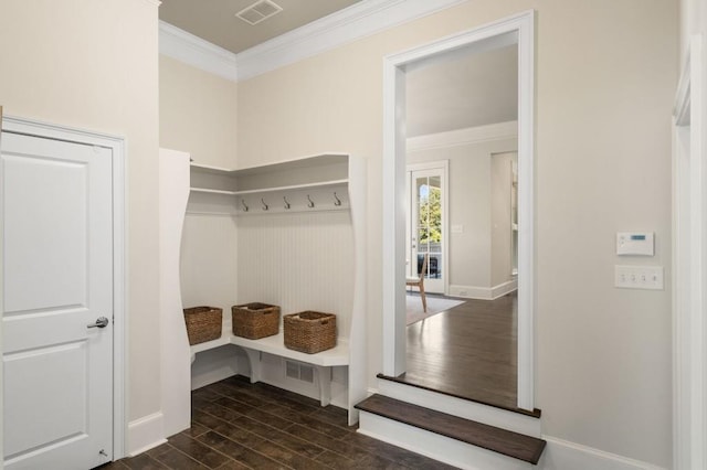 mudroom with crown molding