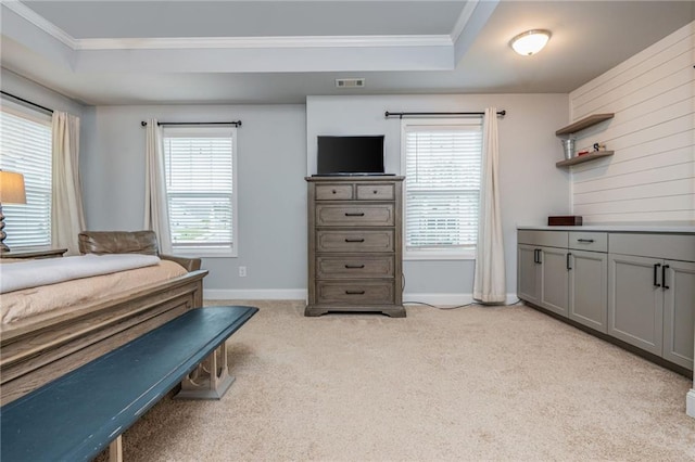 48 Violet Ln, Dallas, GA 30132 - bedroom with a raised ceiling, light colored carpet, multiple windows, baseboards, and crown molding