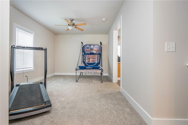 48 Violet Ln, Dallas, GA 30132 - exercise area with a ceiling fan, carpet floors, and baseboards