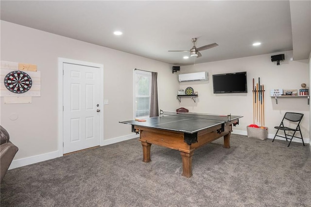 48 Violet Ln, Dallas, GA 30132 - rec room featuring a wall mounted air conditioner, carpet flooring, a ceiling fan, recessed lighting, and baseboards