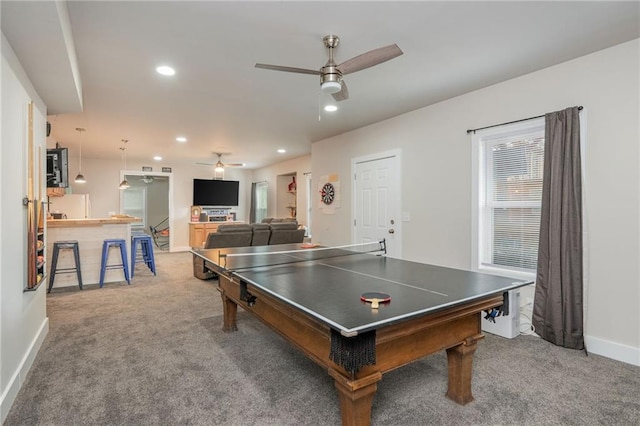 48 Violet Ln, Dallas, GA 30132 - rec room with ceiling fan, carpet flooring, baseboards, and recessed lighting