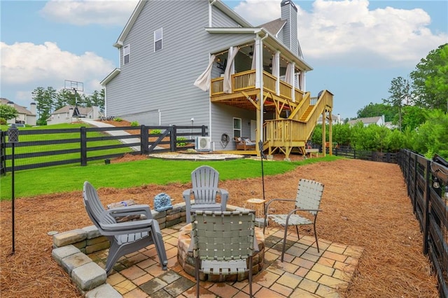 48 Violet Ln, Dallas, GA 30132 - rear view of house featuring an outdoor fire pit, a patio, a chimney, ac unit, and stairs
