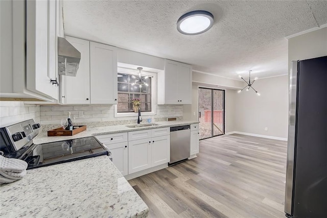 kitchen with white cabinetry, sink, stainless steel appliances, and backsplash