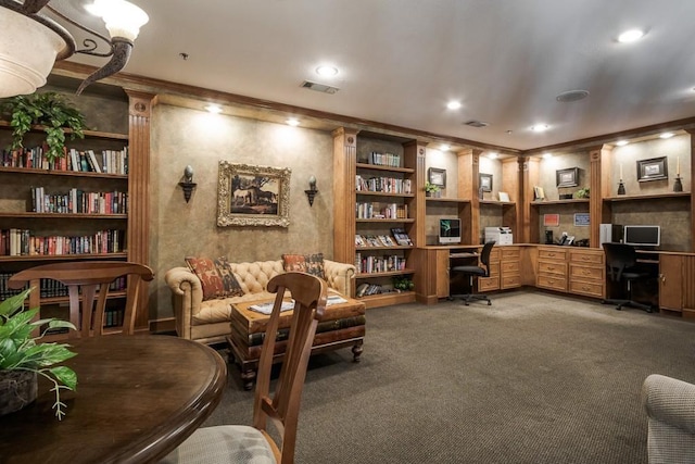 3777 Peachtree Rd NE Unit 1007, Atlanta, GA 30319 - office space featuring crown molding, light carpet, built in desk, and built in features