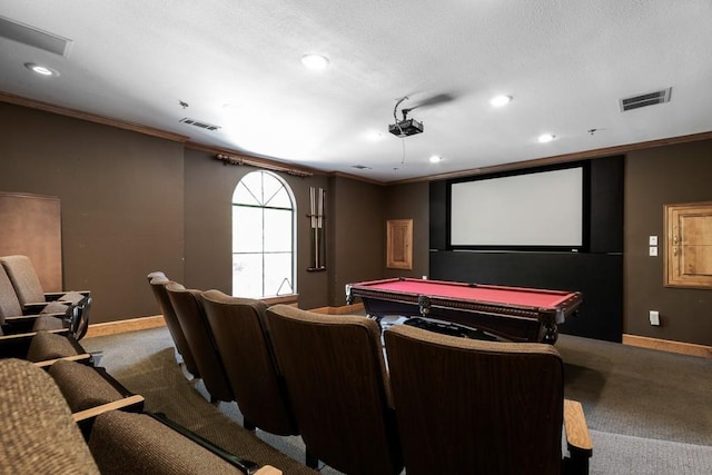 3777 Peachtree Rd NE Unit 1007, Atlanta, GA 30319 - carpeted cinema room with billiards table, crown molding, baseboards, and recessed lighting