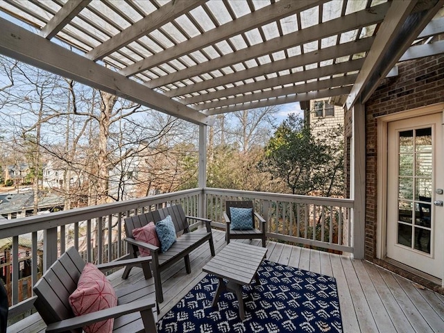 wooden terrace featuring a pergola