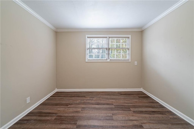 unfurnished room featuring dark hardwood / wood-style floors and ornamental molding