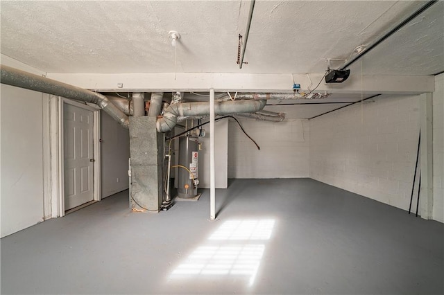 basement with heating unit and gas water heater