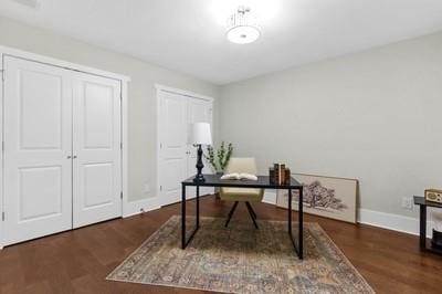 office area featuring dark hardwood / wood-style flooring