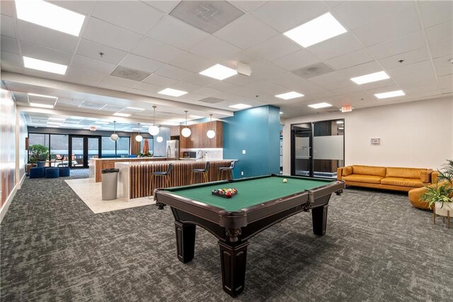 620 Peachtree St NE Unit 911, Atlanta, GA 30308 - rec room with carpet floors, bar with sink, billiards, and a drop ceiling