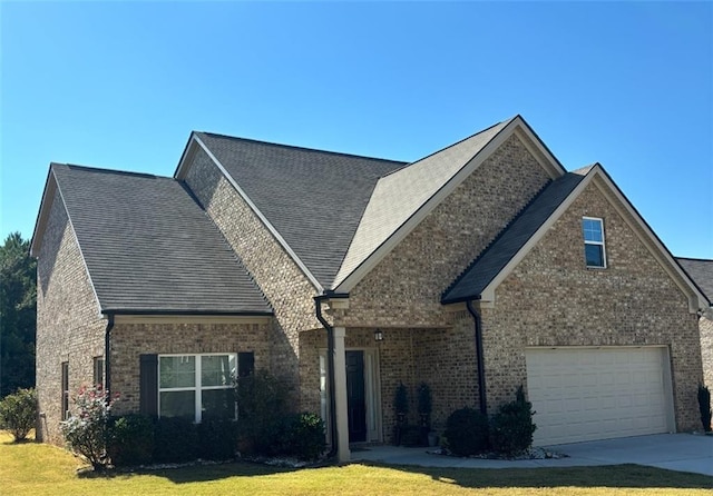 view of front of home featuring a front yard and a garage