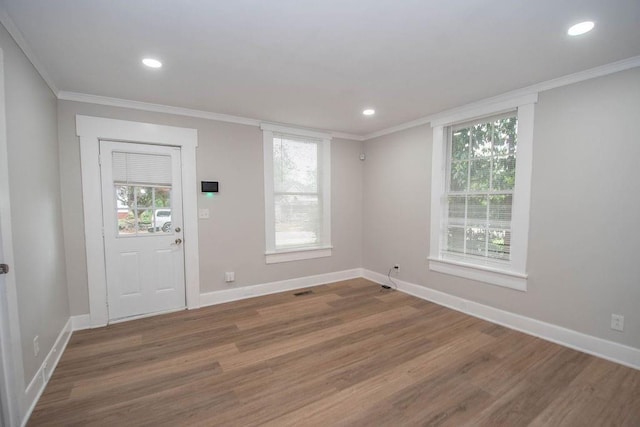 1402 Elm St, Lagrange, GA 30240 - entryway featuring baseboards, ornamental molding, and wood finished floors
