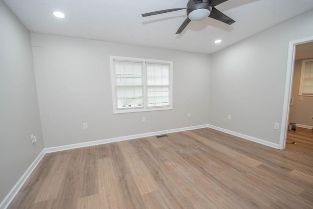 1402 Elm St, Lagrange, GA 30240 - spare room featuring ceiling fan, visible vents, baseboards, light wood-style floors, and recessed lighting