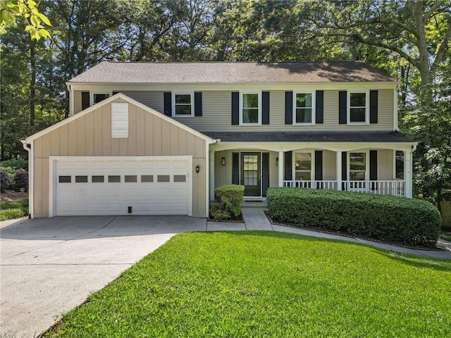 1438 Heritage Glen Dr, Marietta, GA 30068 - view of front of home with driveway, a garage, a front yard, covered porch, and a shingled roof