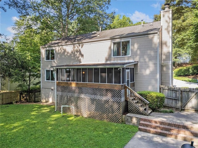 1438 Heritage Glen Dr, Marietta, GA 30068 - rear view of property with a sunroom, a chimney, and stairway