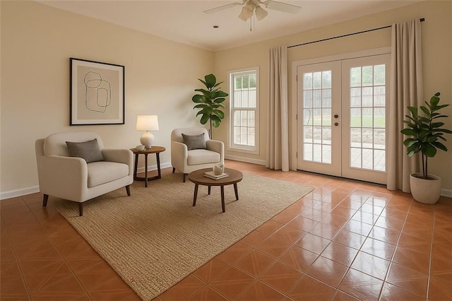 1713 Paramore Pl NE, Marietta, GA 30062 - living area with french doors and a ceiling fan