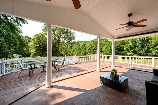 view of patio / terrace featuring ceiling fan and a wooden deck