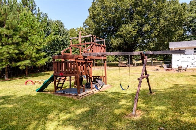 view of play area with a yard