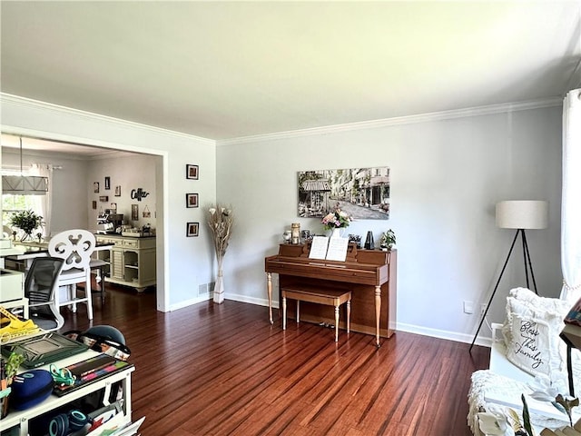 627 Arbour Way, Suwanee, GA 30024 - living room featuring ornamental molding, dark wood finished floors, and baseboards