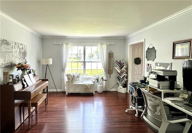 627 Arbour Way, Suwanee, GA 30024 - office with ornamental molding, dark wood-type flooring, and baseboards