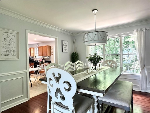627 Arbour Way, Suwanee, GA 30024 - dining room with ornamental molding and dark wood-type flooring