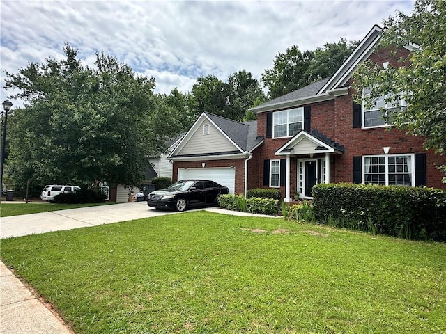 627 Arbour Way, Suwanee, GA 30024 - view of front of property with brick siding, driveway, a front lawn, and an attached garage
