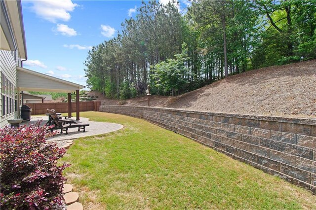view of yard with a fenced backyard and a patio