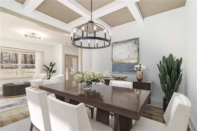 400 Stone Lea Trce, Oxford, GA 30054 - dining area featuring wood finished floors, coffered ceiling, a chandelier, and beam ceiling
