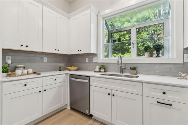 2010 Barnes Mill Rd, Marietta, GA 30062 - kitchen featuring dishwasher, backsplash, light countertops, and white cabinetry