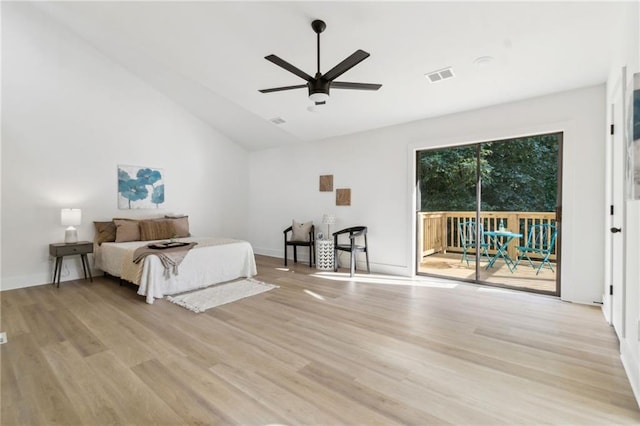 2010 Barnes Mill Rd, Marietta, GA 30062 - bedroom with lofted ceiling, access to outside, light wood finished floors, and a ceiling fan