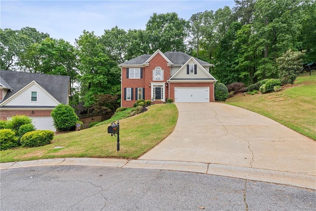 1988 Claiborne Ct, Marietta, GA 30062 - view of front of property with an attached garage, driveway, a front lawn, and brick siding