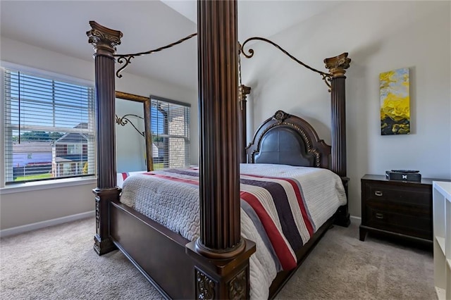 bedroom featuring multiple windows and light colored carpet