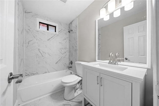 4347 Pleasant Ridge Rd, Decatur, GA 30034 - bathroom featuring shower / bathtub combination, vanity, marble finish floor, and toilet