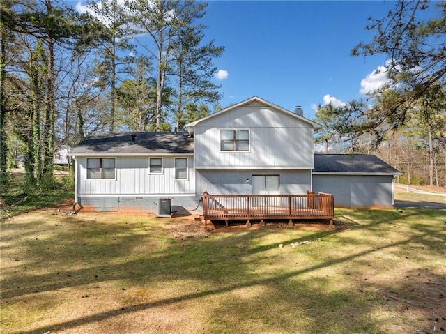 4347 Pleasant Ridge Rd, Decatur, GA 30034 - back of house with central AC, crawl space, a lawn, a deck, and brick siding