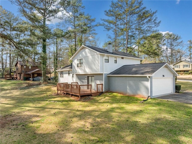 4347 Pleasant Ridge Rd, Decatur, GA 30034 - back of property featuring a lawn, a chimney, aphalt driveway, and a deck