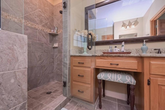 3743 Johnston Rd, Winston, GA 30187 - full bath with a walk in shower, tile patterned flooring, and vanity