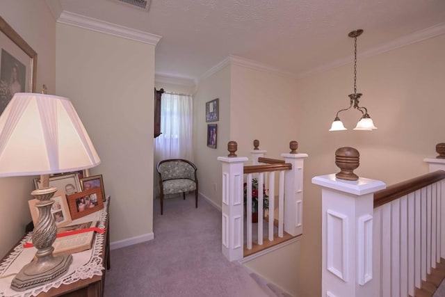 3743 Johnston Rd, Winston, GA 30187 - hall with an upstairs landing, carpet flooring, and ornamental molding