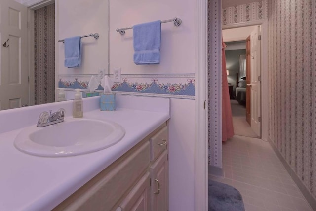 3743 Johnston Rd, Winston, GA 30187 - bathroom featuring wallpapered walls, vanity, and tile patterned floors