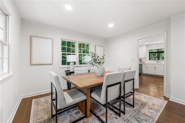 893 Vistavia Cir, Decatur, GA 30033 - dining space with dark wood-type flooring, healthy amount of natural light, recessed lighting, and baseboards