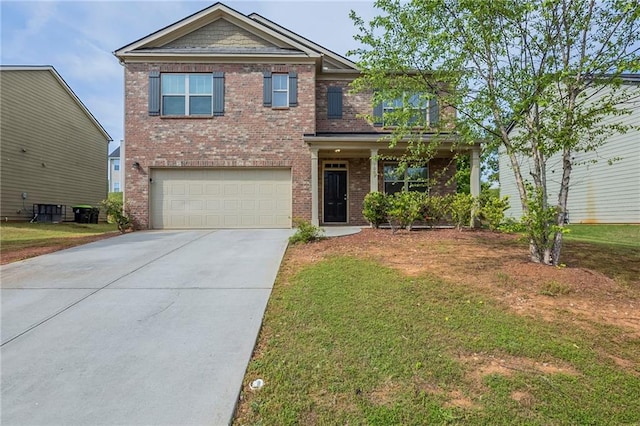 1003 Eldon Ln, Fairburn, GA 30213 - view of front facade featuring driveway, brick siding, an attached garage, and a front yard