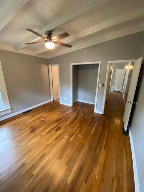 1177 Baker Ln, Marietta, GA 30062 - unfurnished bedroom with wood finished floors, baseboards, a closet, and ceiling fan
