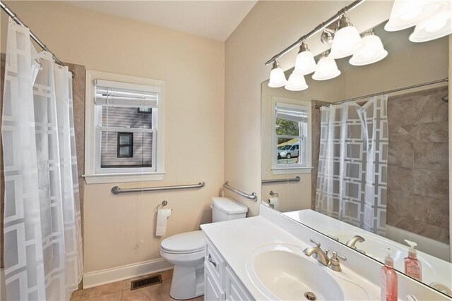 403 Pebblebrooke Ln, Canton, GA 30115 - full bathroom featuring toilet, vanity, tile patterned flooring, and a shower with shower curtain