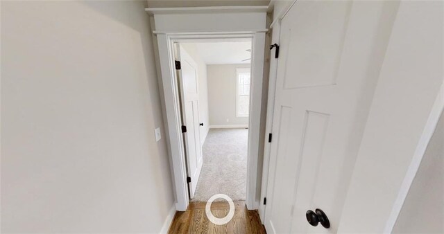 corridor with hardwood / wood-style flooring