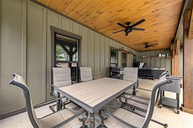 view of patio / terrace featuring ceiling fan and a grill