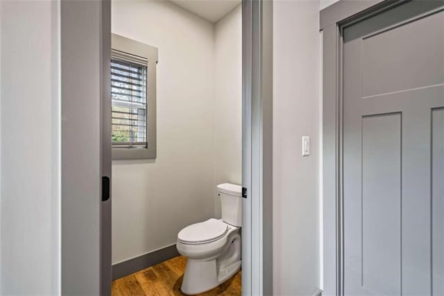 bathroom with toilet and wood-type flooring